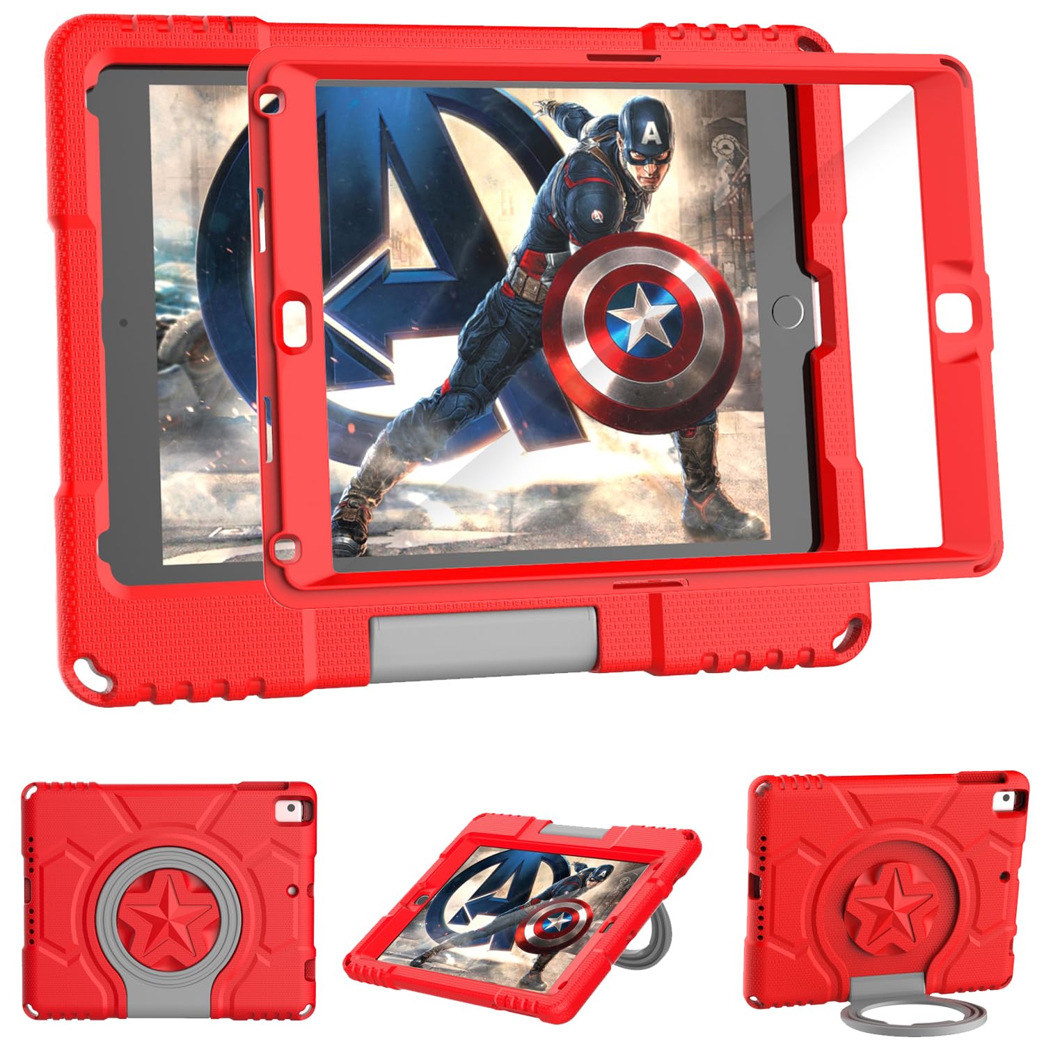 Kids Case for iPad 5th/6th Generation 9.7-inch 2017/2018 Release, Lainergie iPad Air 2 Case with Screen Protector, iPad Pro 9.7 Protective Cover Case Lightweight Shockproof with Handle Stand, Red