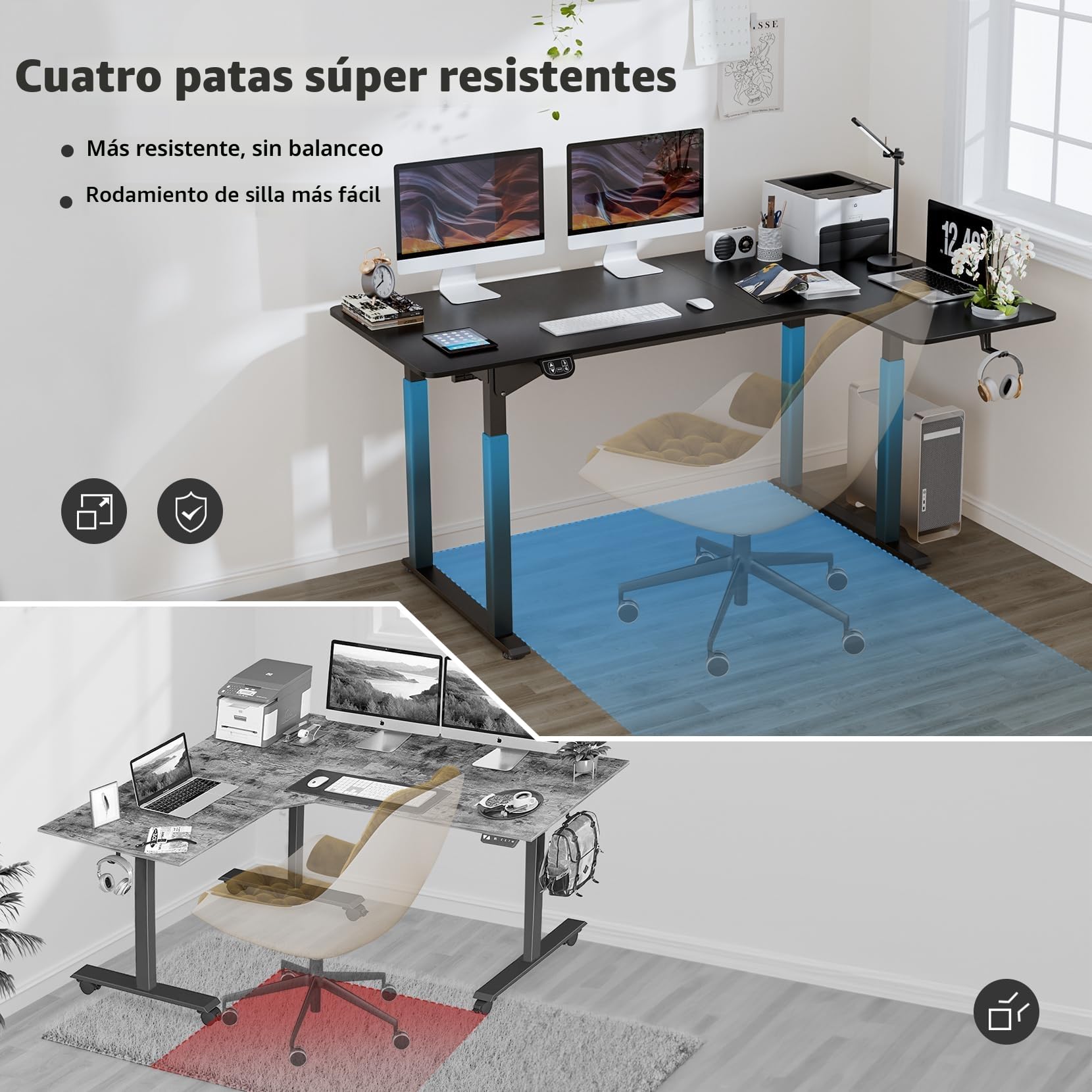Dripex Escritorio Elevable Eléctrico 180x110cm, Mesa Escritorio Forma L, Standing Desk con 4 Patas, Escritorio Ajustable en Altura con Doble Moto, Tabla de Empalme, Negro
