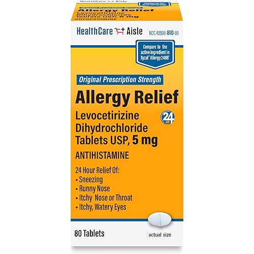 HealthCareAisle Allergy Relief - Levocetirizine Dihydrochloride Tablets USP, 5 mg – 80 Tablets – Original Prescription Strength Allergy Medication, 24-Hour Allergy Relief, 80 Count (Pack of 1)