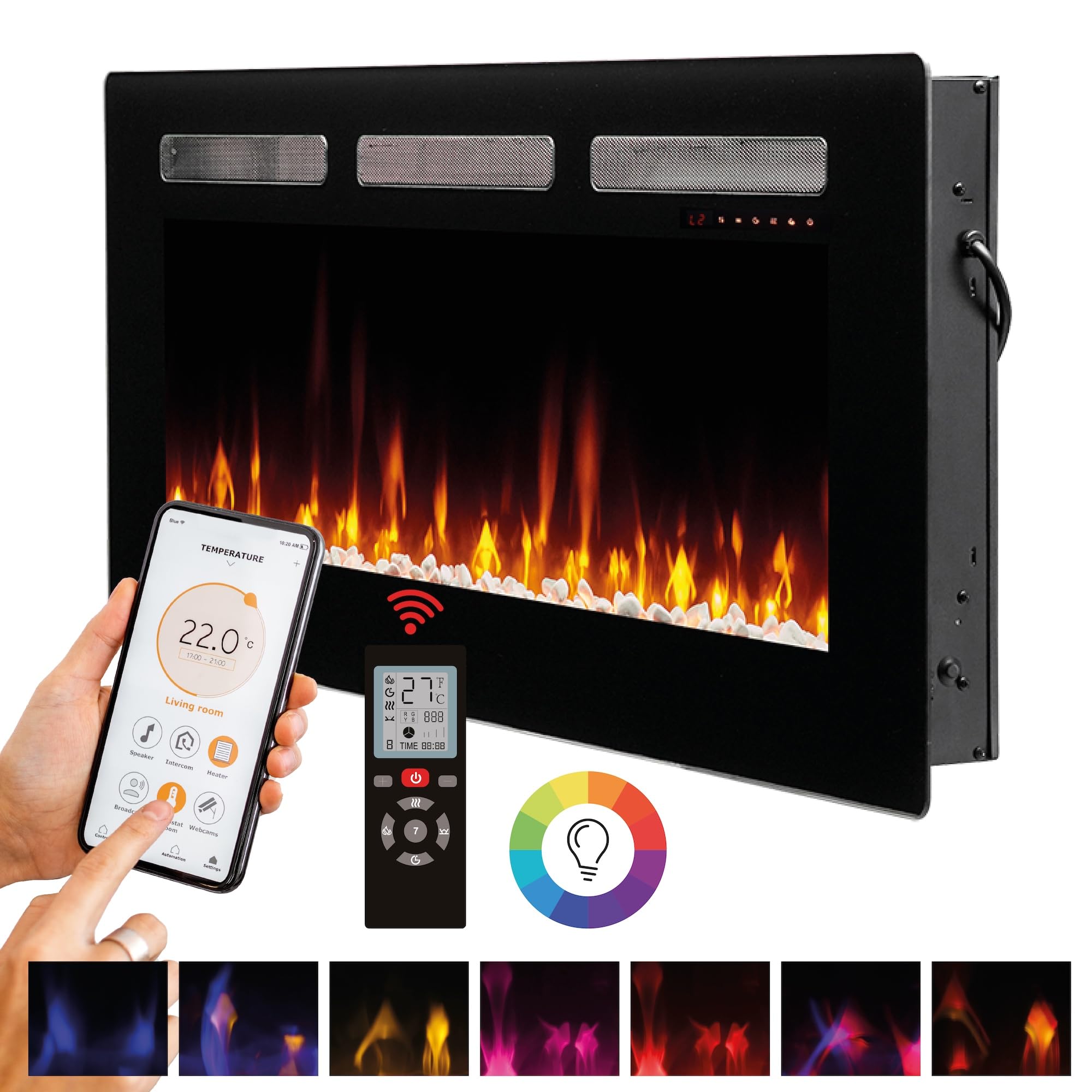 Dimplex Kominek elektryczny Sierra 48" / 122 cm – kominek elektryczny z ogrzewaniem i ogniem – realistyczny efekt płomienia LED – do montażu, zawieszenia lub wolnostojący – obsługa za pomocą aplikacji