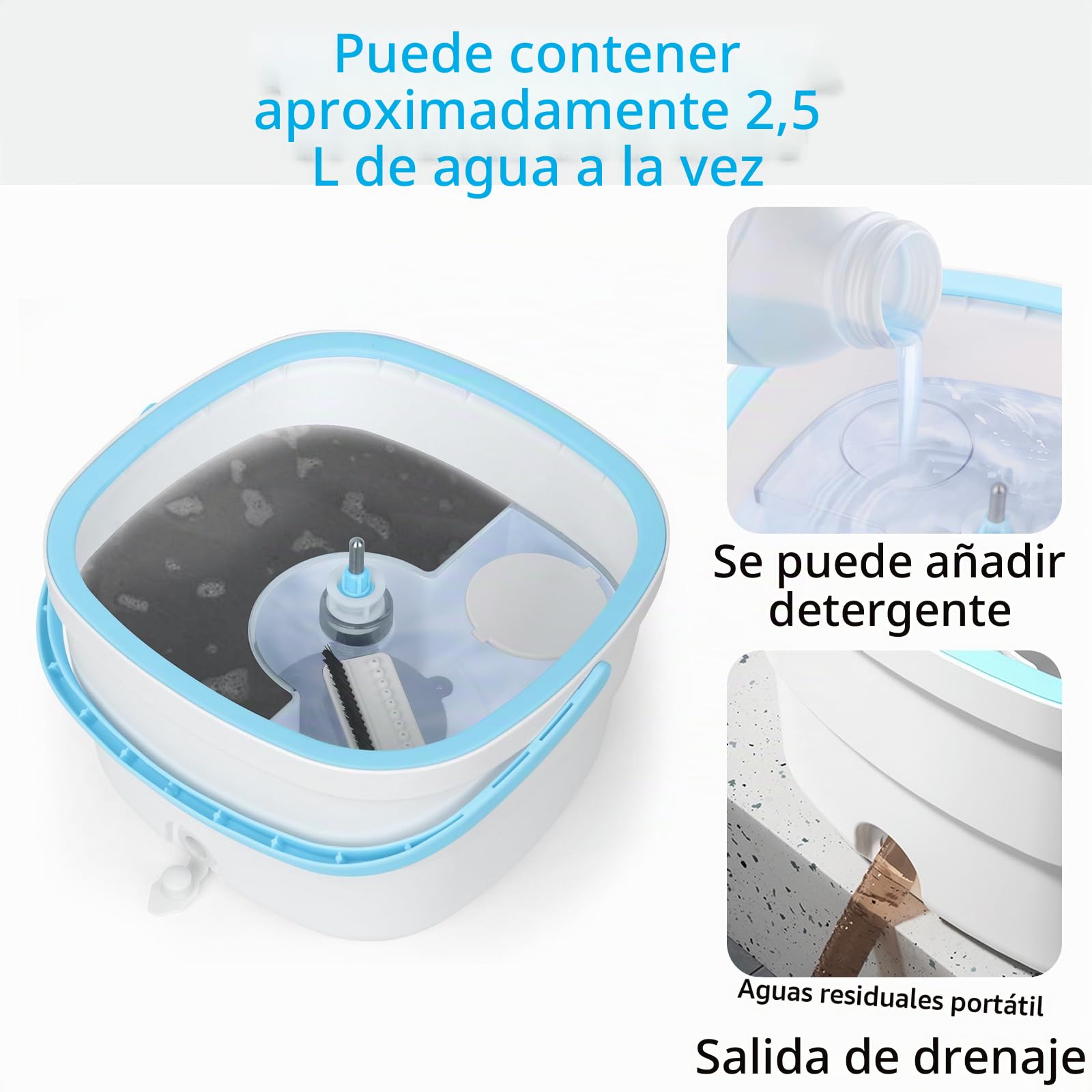 Withosent 130cm Mopa Fregona con Cubo Escurridor, 2 en 1 Separa la Suciedad del Agua Dulce, Mopa para Limpiar Azulejos y Paredes, Cubo Fregona Autoescurrible Escurrefacil, 2 Recambio Mopa Microfibra