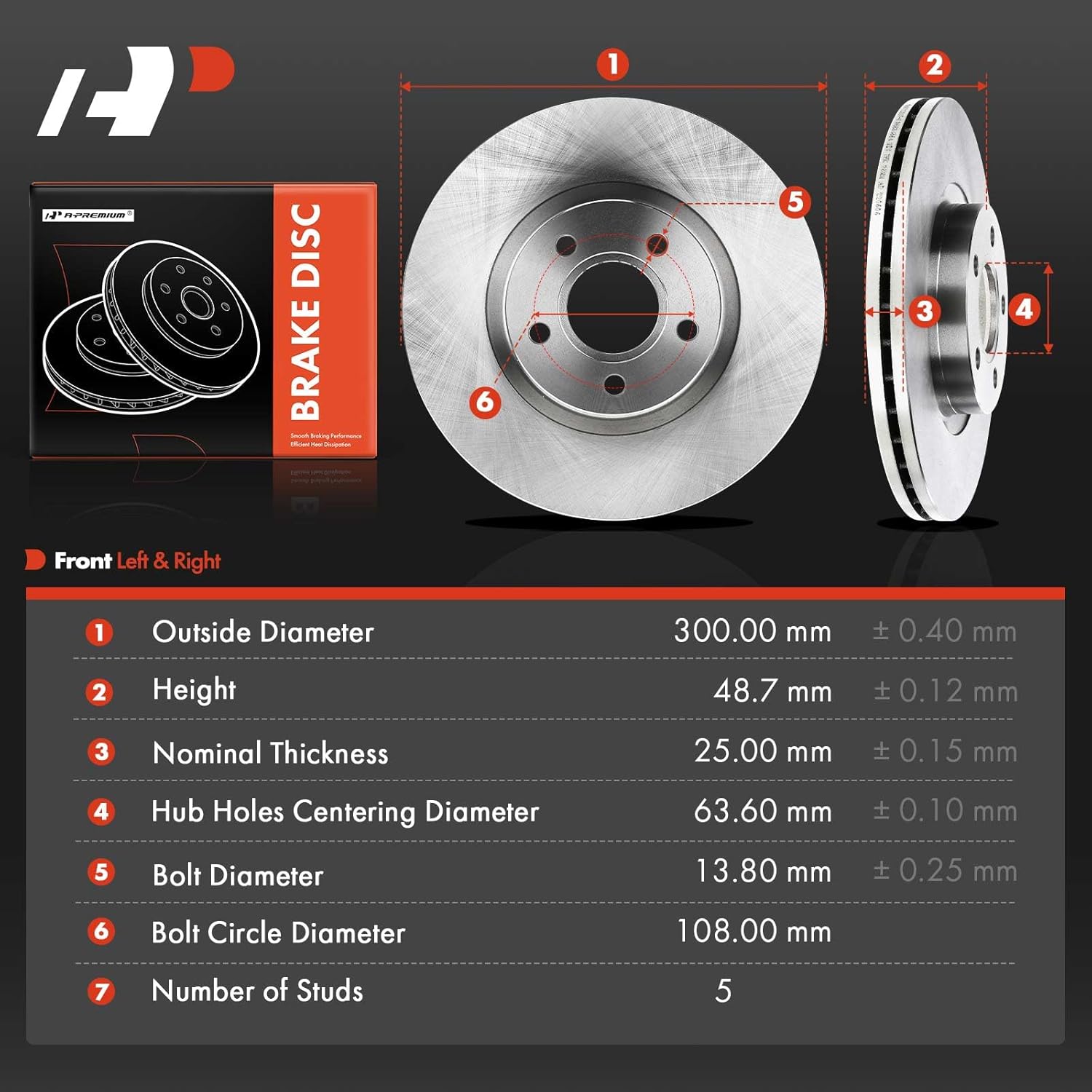 A-Premium 11.81 inch (300mm) Front Vented Disc Brake Rotors Compatible with Select Ford and Volvo Models - Escape 2013-2019, C-Max 2013-2017, C30 2007-2013, C70 2006-2012, S40 2004-2011 V50, 2-PC Set