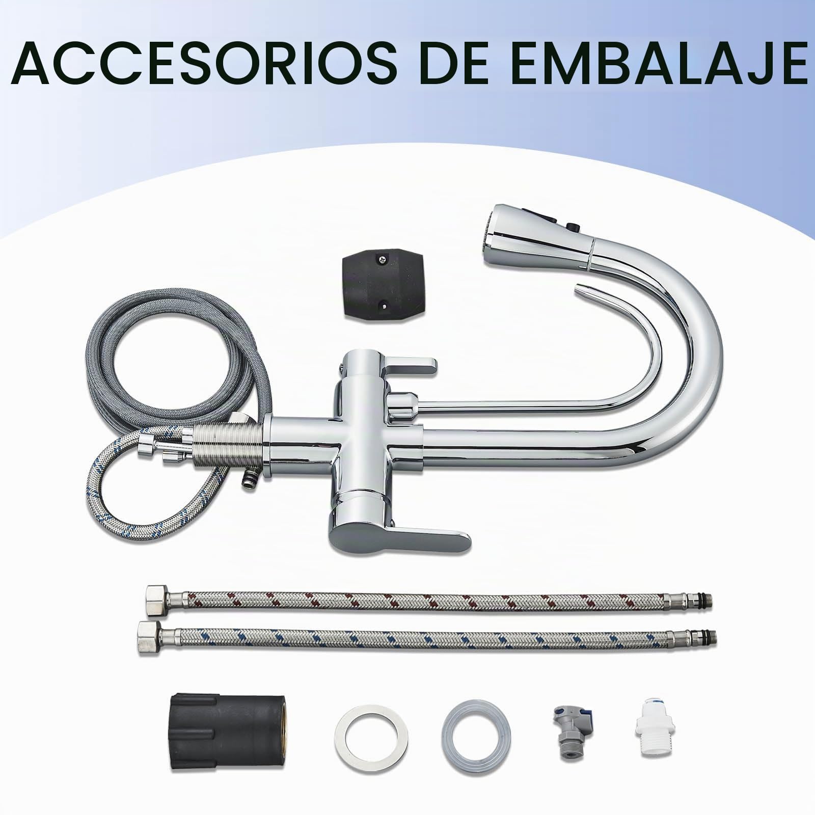 Grifo de cocina de 3 vías, en latón macizo, grifo de cocina de alta presión con alcachofa extraíble, mezclador extraíble para filtro RO (cromado)