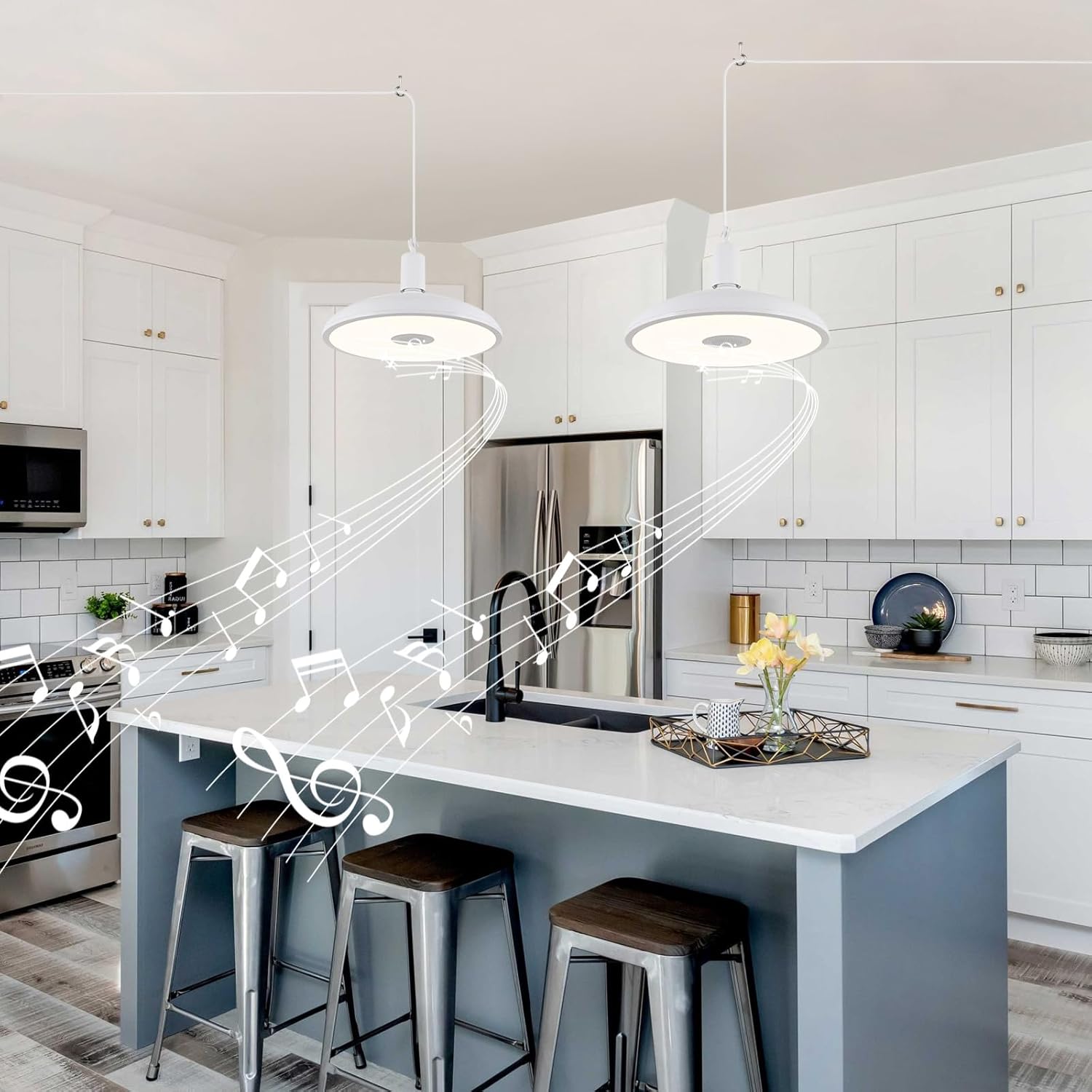 HOREVO Upgrade Plug in Pendant Light with Bluetooth Speaker & Color Changing LED, Remote Control, 18W Ceiling Light Hanging Fixture for Kitchen Island, Bedroom, Living Room, Patio, Farmhouse, Corner