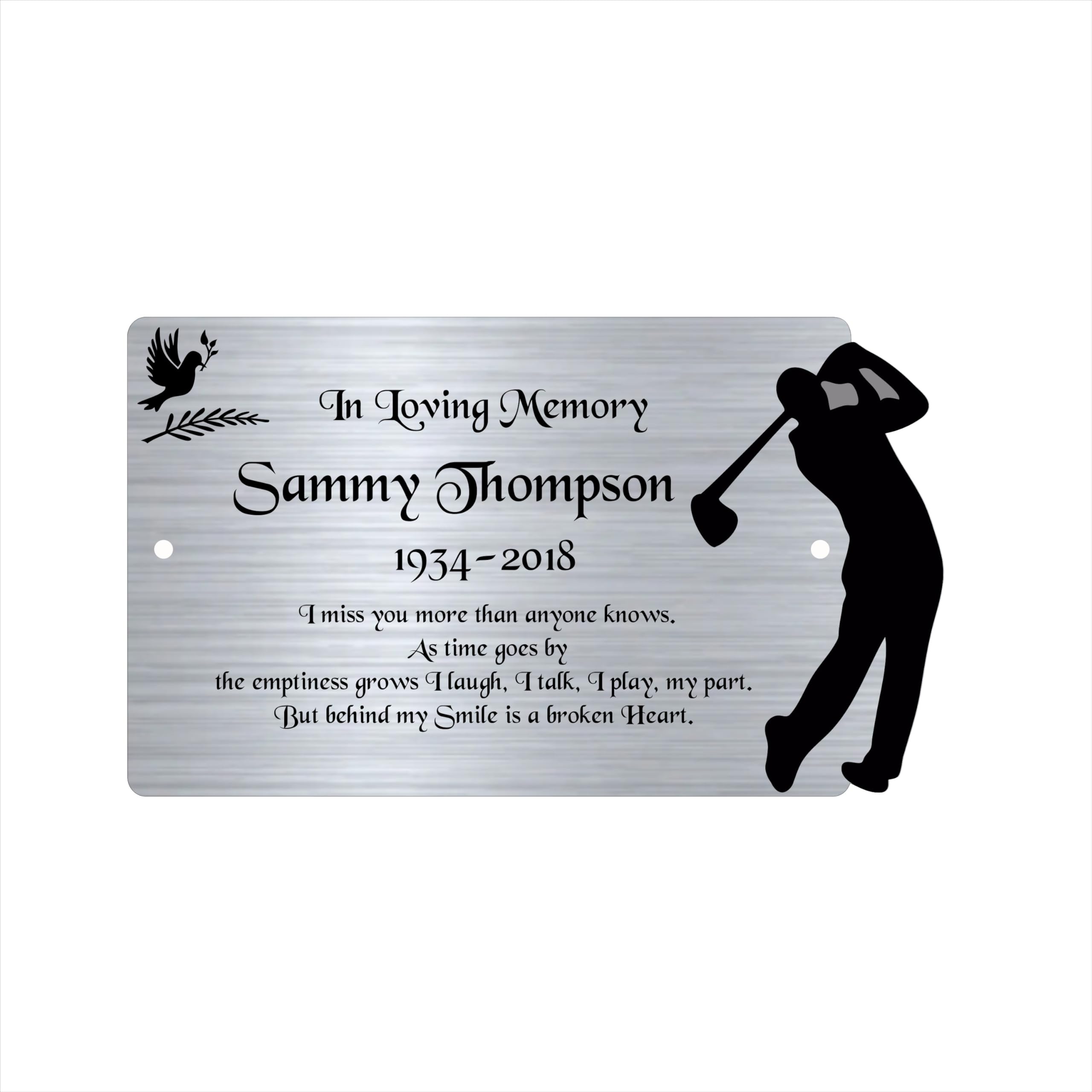 Gluca Silver Golf Personalised Memorial Plaque, 6X4 Engraved Bench Plaques, Engraved Tree Sign, Silver, Weatherproof, Grave, In Memory Of A Loved One (Silver Golf)