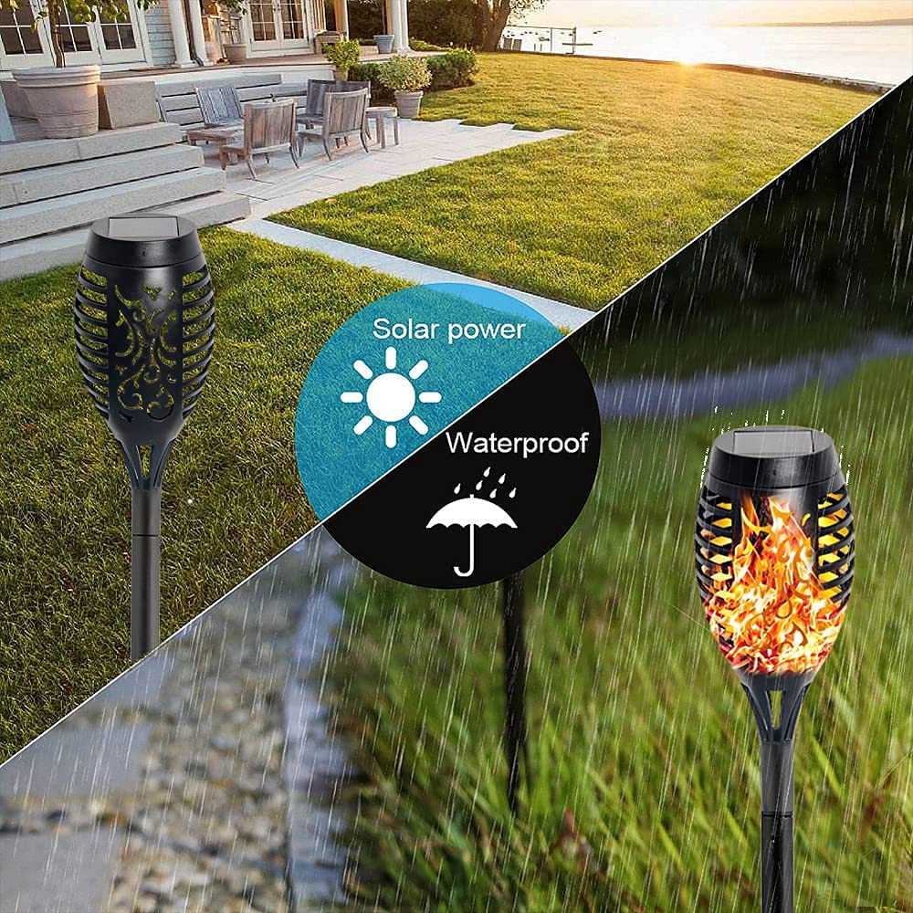 12 LED parpadeante antorcha luces solares impermeables al aire libre mini luces solares de llama decoración de camino (paquete de 6)