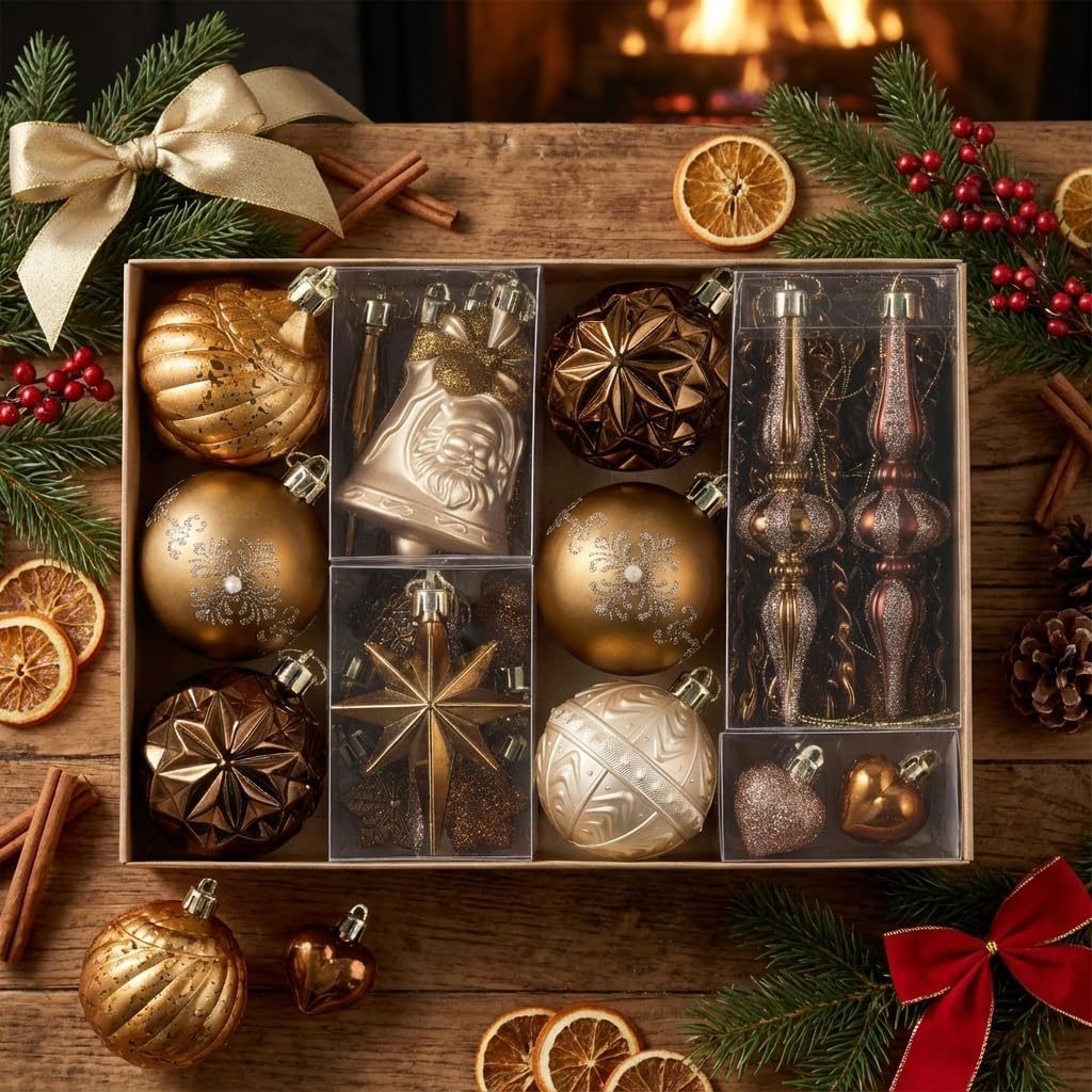 Valery Madelyn Ornaments for Christmas Trees, 50ct Bronze Copper Brown and Gold Shatterproof Christmas Tree Decorations, Luxury Hanging Ball Ornaments Bulk for Fall Thanksgiving Autumn Harvest Xmas