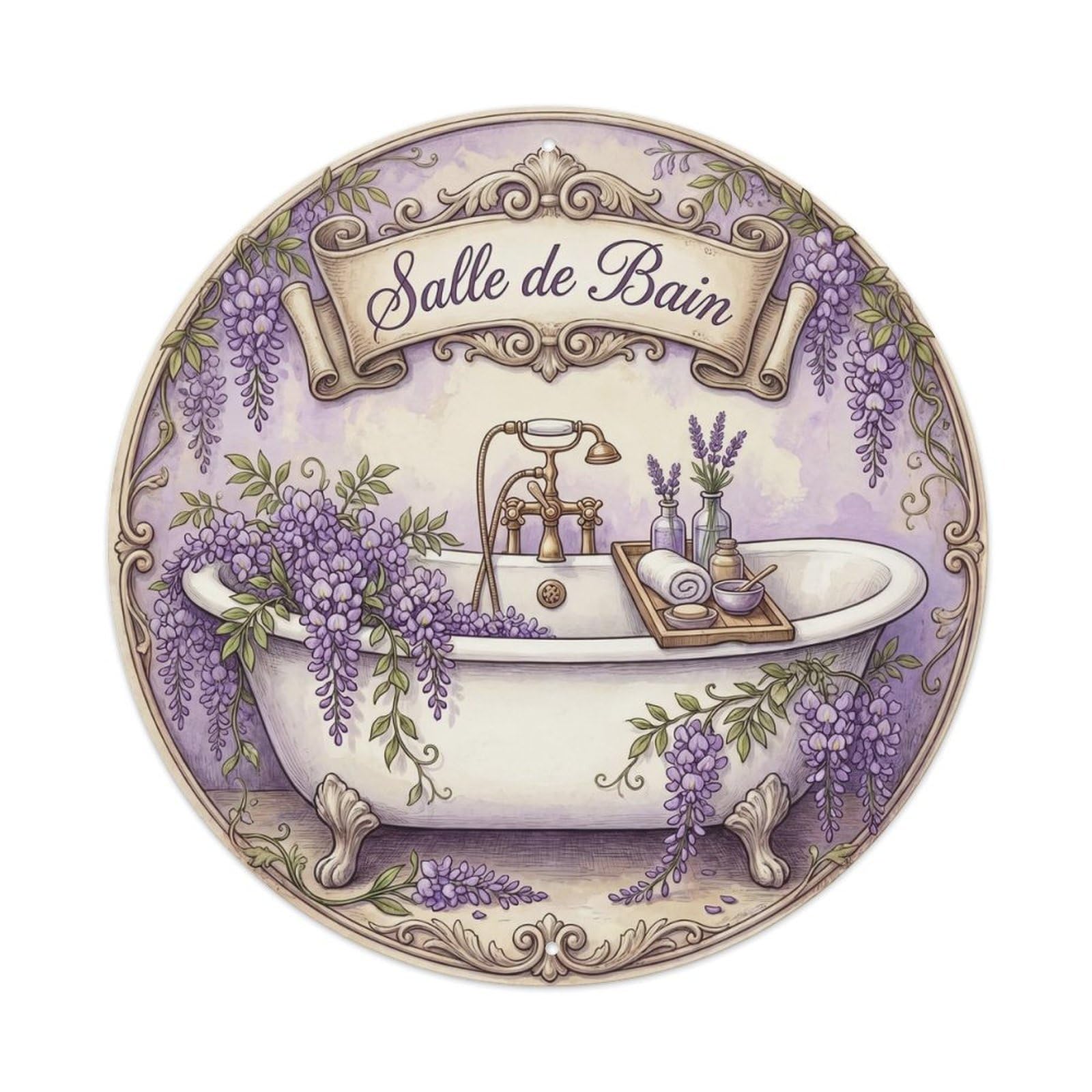 Tgrcjimh Style. Bathroom Wisteria Vintage Bathroom Metal Tin Sign