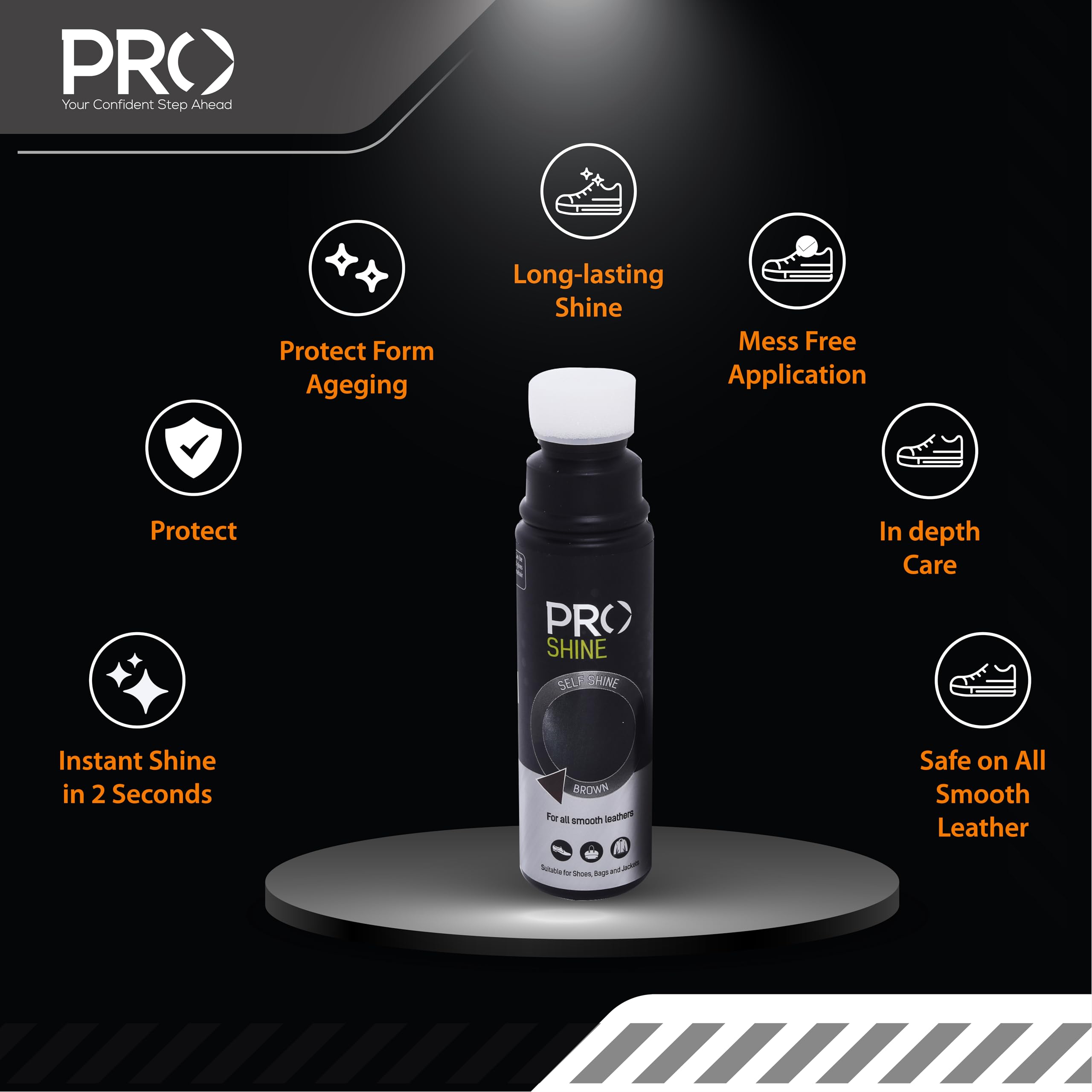 PRO SELF SHINE I CONTAINS CARNAUBA WAX I GIVES INSTANT SHINE I LIQUID POLISH FOR LEATHER SHOES 75 ML (BROWN) 2
