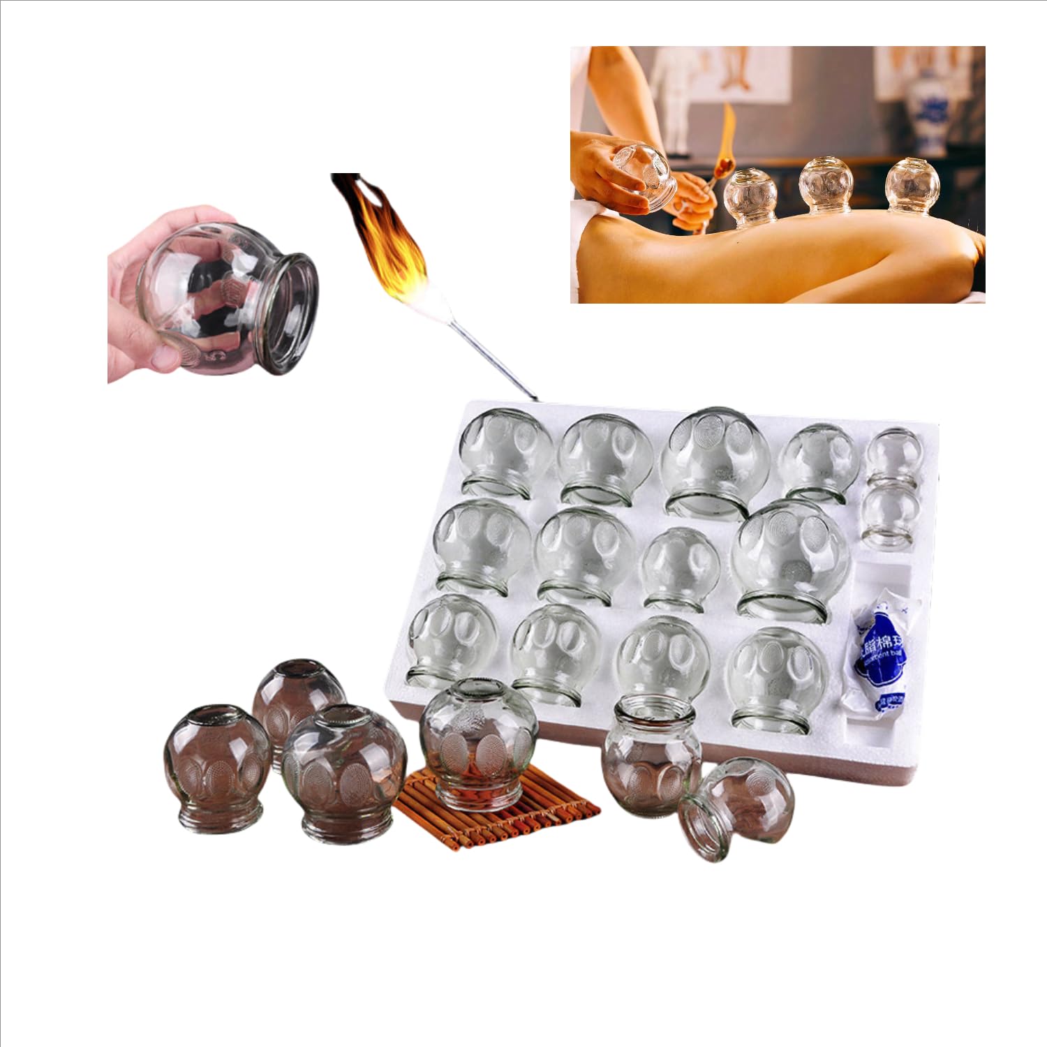 健康道具　マッサージ器具　置物　インテリア　工芸品　美術品　A3425 Amazon.co.jp: 中国式のガラス製の吸いつけマッサージ器で、1 箱に 16