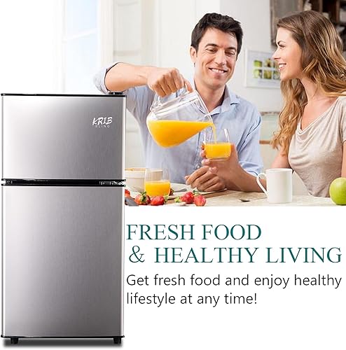 Miniatura 9 de Refrigerador compacto de 3.5 pies cúbicos, mini refrigerador con congelador, refrigerador pequeño de 2 puertas, termostato de 7 niveles, estantes