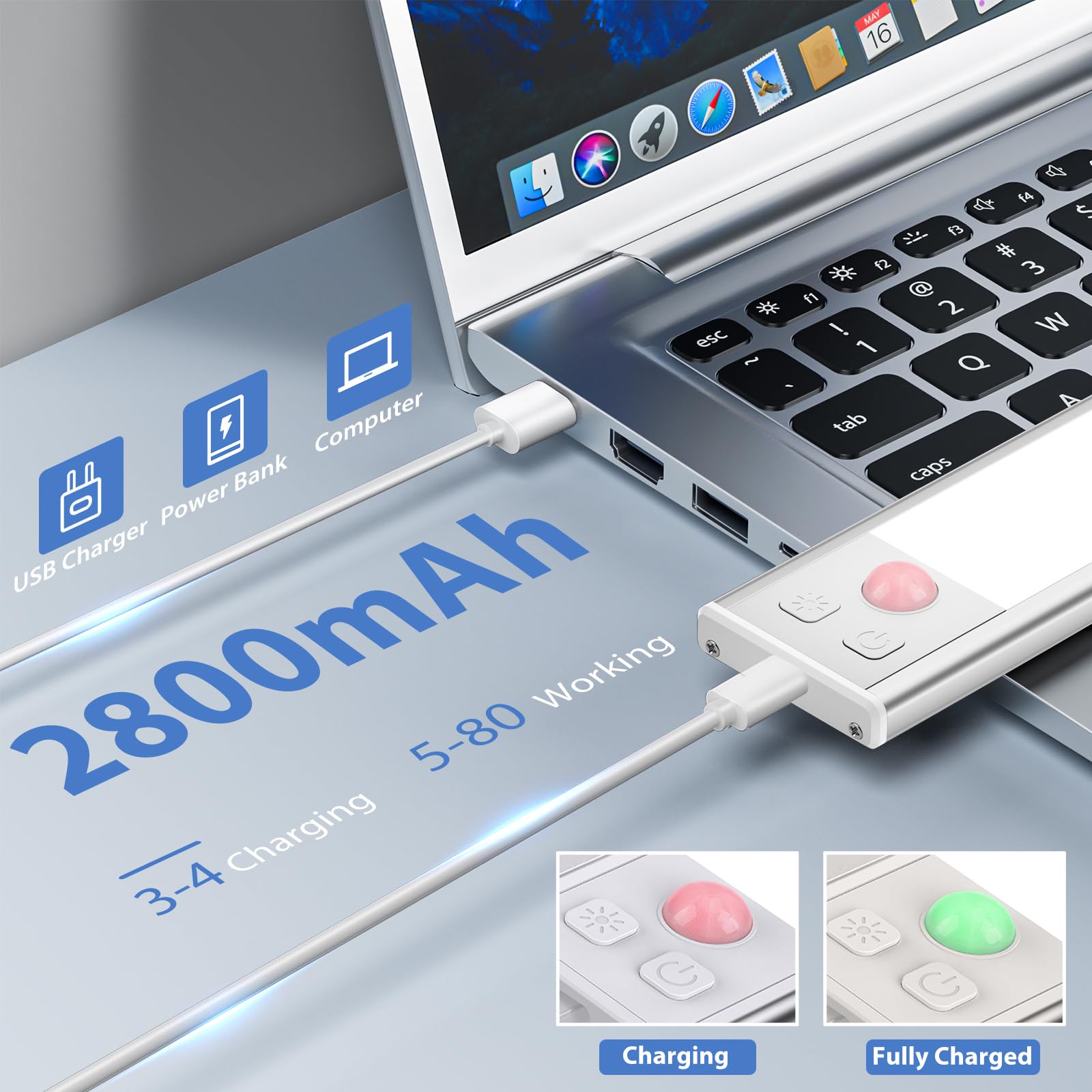 Ylatoial Luce Armadio LED, Armadio Led con Sensore di Movimento, USB Ricaricabile Magnetica Lampada, Dimmerabile Luce Led Sottopensile per Cucina Scale Corridoio Bagno Garage