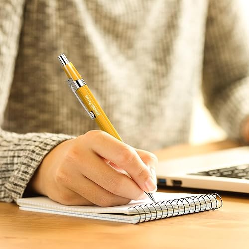 Miniatura 3 de Portaminas amarillo de 0.035 in (0.035 in) Juego de lápices de dibujo automático de metal y 4 lápices de dibujo automáticos retráctiles para dibujo,