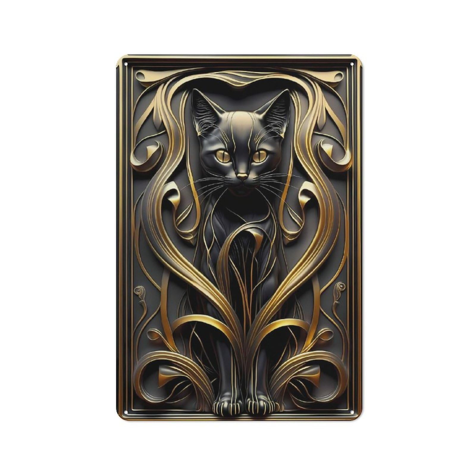 Junmoney Style-5 Golden Ethereal Queen Cat Vintage Metal Sign 30X20cm For Hobby Room Or Studio, Housewarming Present For People Styling Hobby Room And Studio
