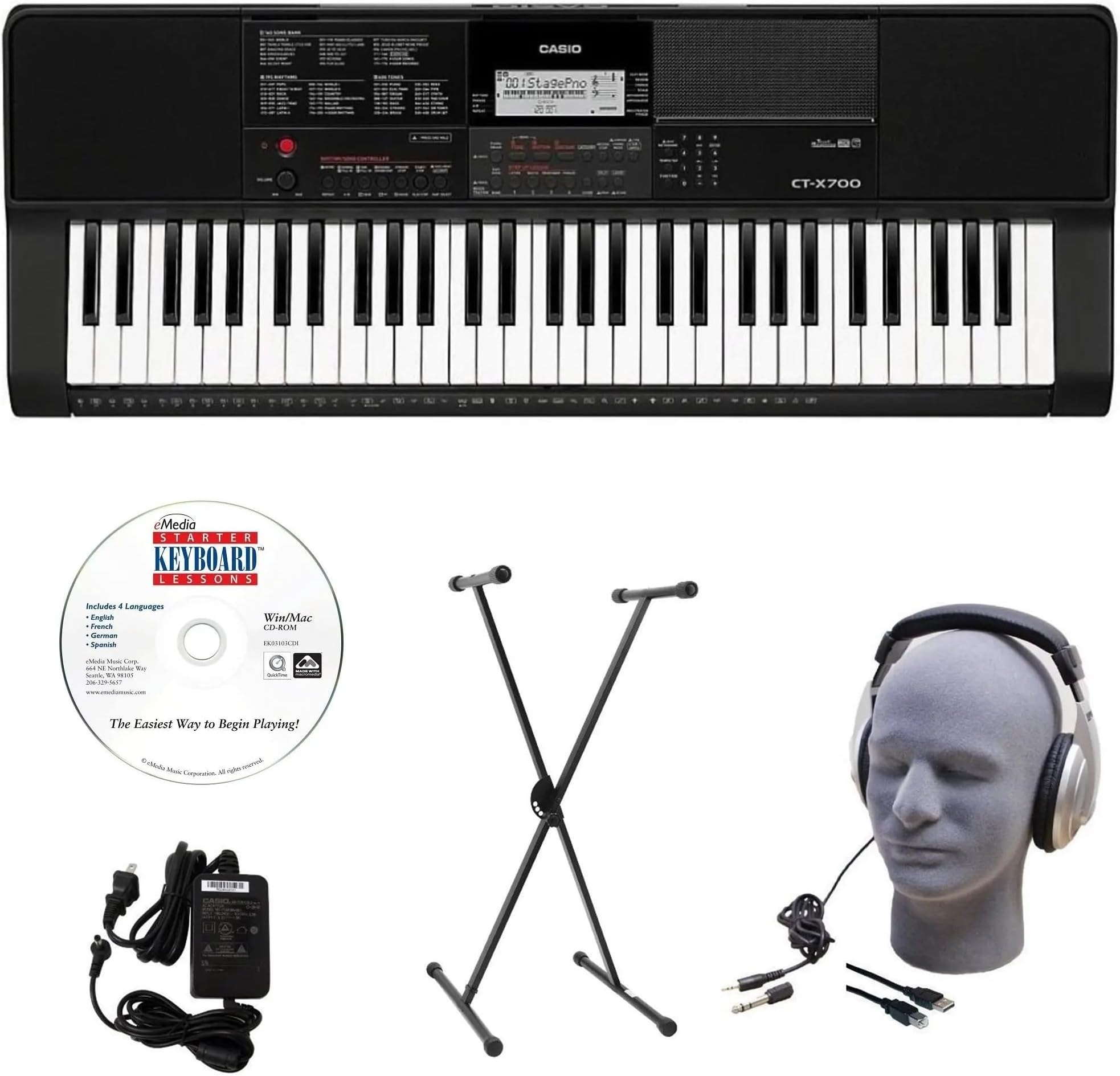 CT-X700 EDP Educational Keyboard Pack with Power Supply, Stand, Headphones, USB Cable, and Instructional Software (CAS CTX700 EDP)
