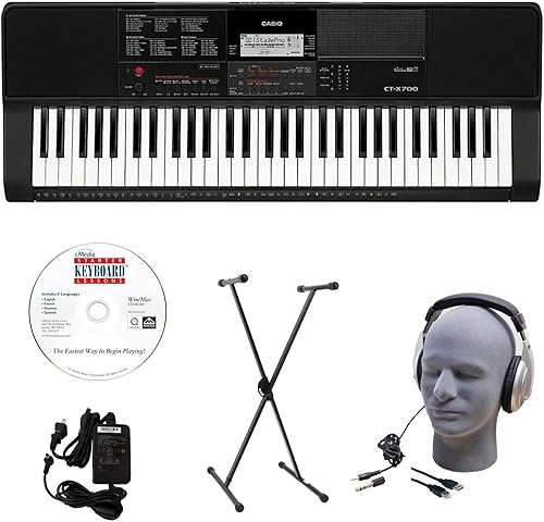 Casio CT-X700 EDP Paquete de teclado educativo con fuente de alimentación, soporte, auriculares, cable USB y software de instrucciones (CAS CTX700