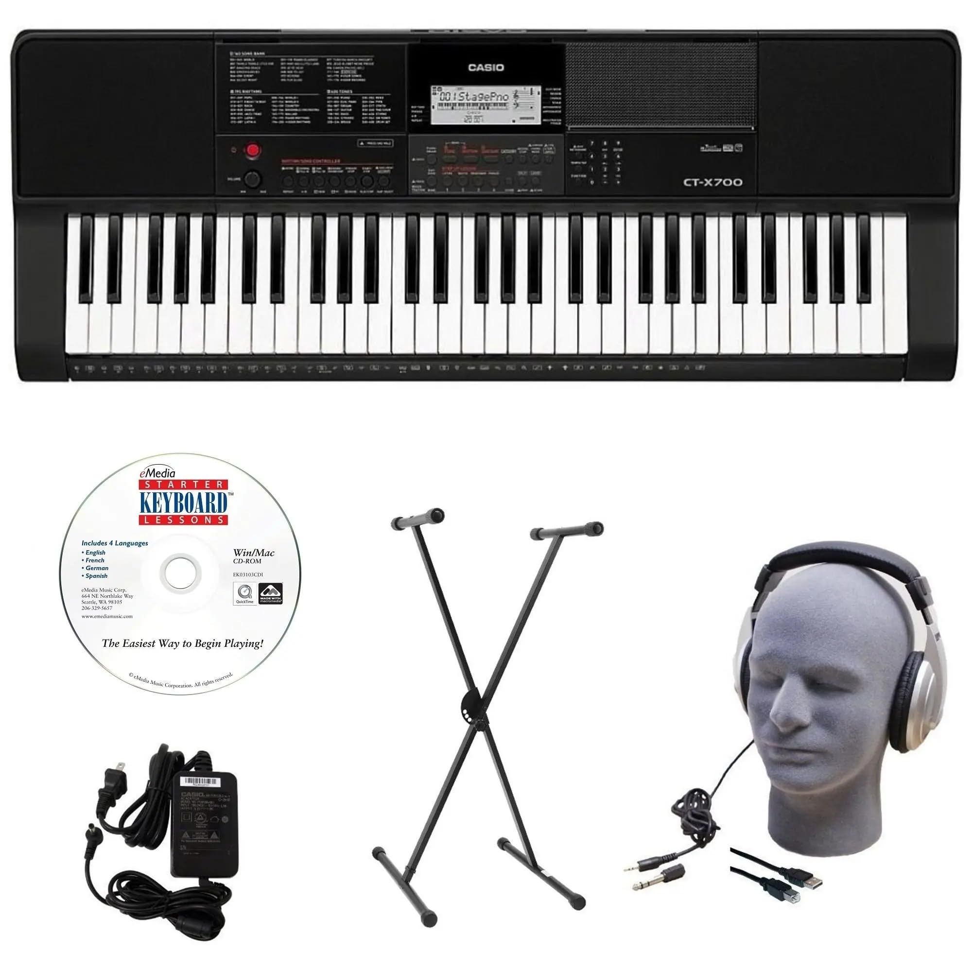 Casio CT-X700 EDP Educational Keyboard Pack with Power Supply, Stand, Headphones, USB Cable, and Instructional Software (CAS CTX700 EDP)