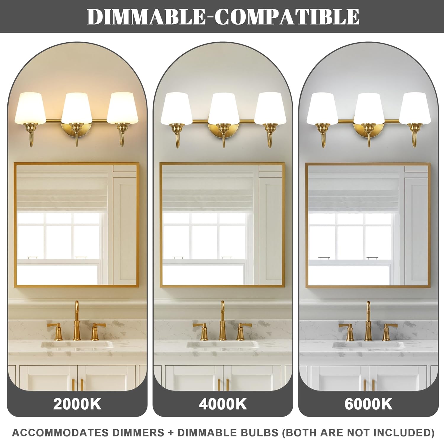 LASENCHOO 3 Lights Bathroom Vanity Light Vintage Bathroom Lighting Fixtures Over Mirror, Brass Wall Sconce Modern Wall Lights for Bedroom Living Room Hallway with Milky Glass Shade, E12 Socket