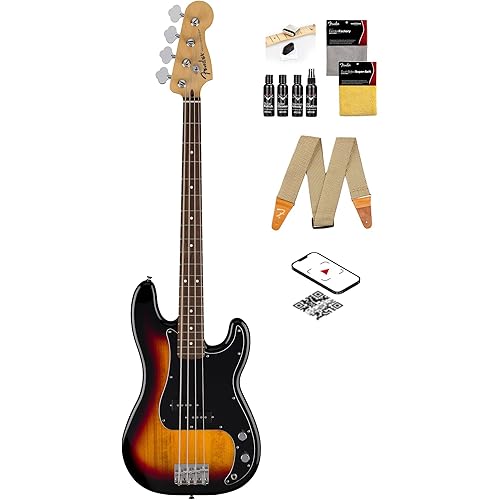 Fender Standard Precision Bass - 3-Color Sunburst Bundle with Strap, Guitar Cleaning Kit, and Austin Bazaar Instructional Video