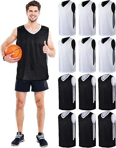 12 piezas de camiseta de baloncesto reversible en blanco para hombres, camisas atléticas ligeras para jóvenes, hombres, malla de equipo Scrimmage