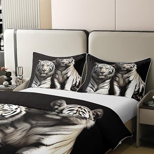 Miniatura 4 de Erosebridal Funda de edredón de tigre blanco 100% algodón, tamaño Queen, juego de ropa de cama con estampado de animales 3D para niños y niñas,