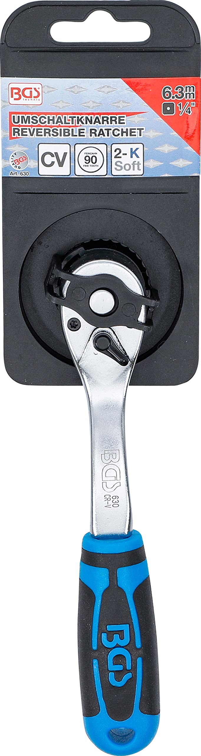 Cricchetto Reversibile BGS 630 - 1/4" 6,3mm, 90 Denti, Impugnatura Ergonomica - Foto 5