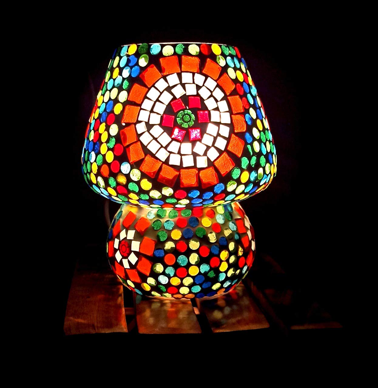 Glass Mosaic Dome Mushroom Shaped Glass Table Lamp Set Of 1 (Multicolor)
