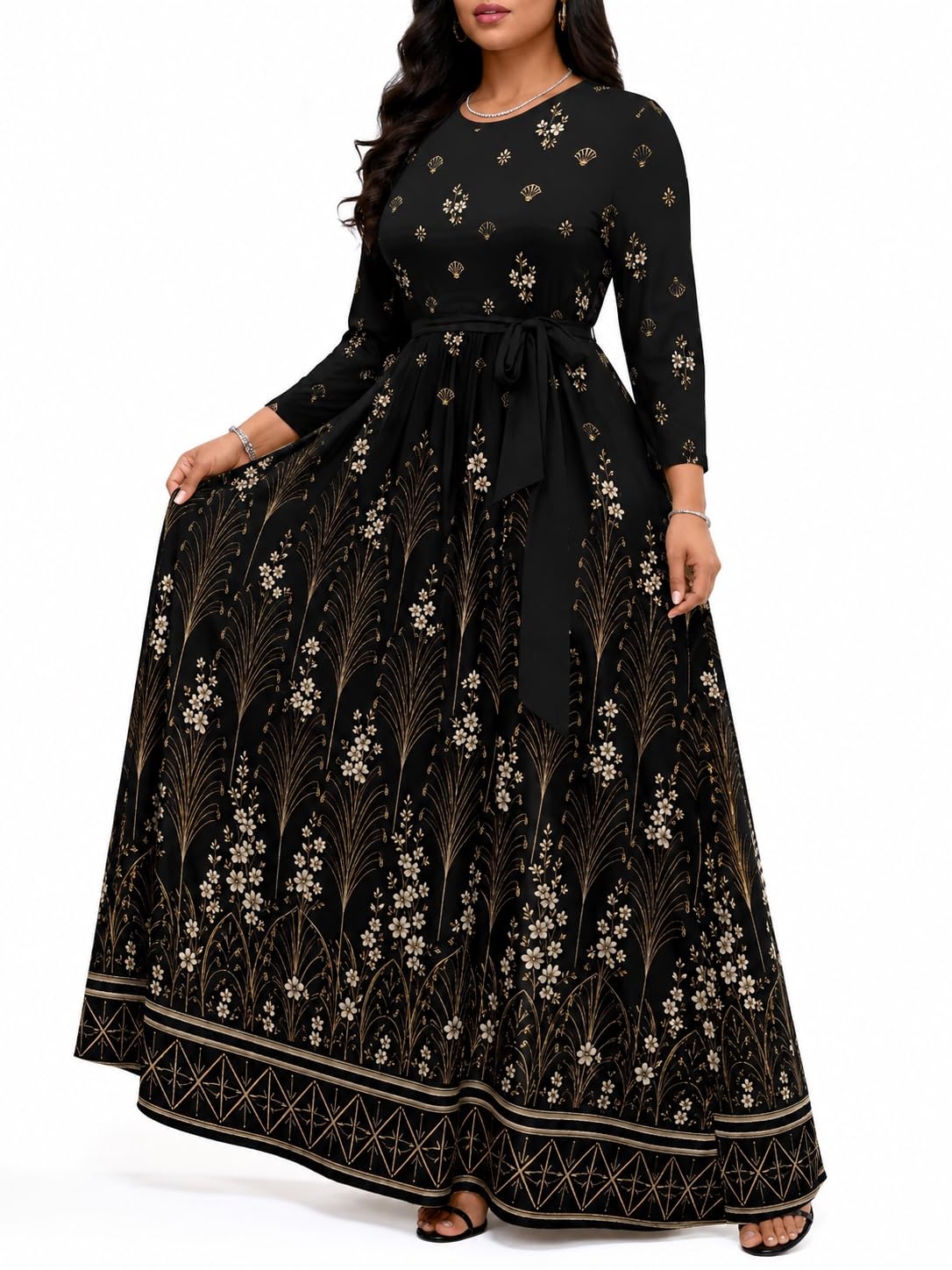 PinkPatty Women's Long Sleeve Maxi Dress Plus Size Casual V Neck Wrap Dress with Pockets&amp;Belt