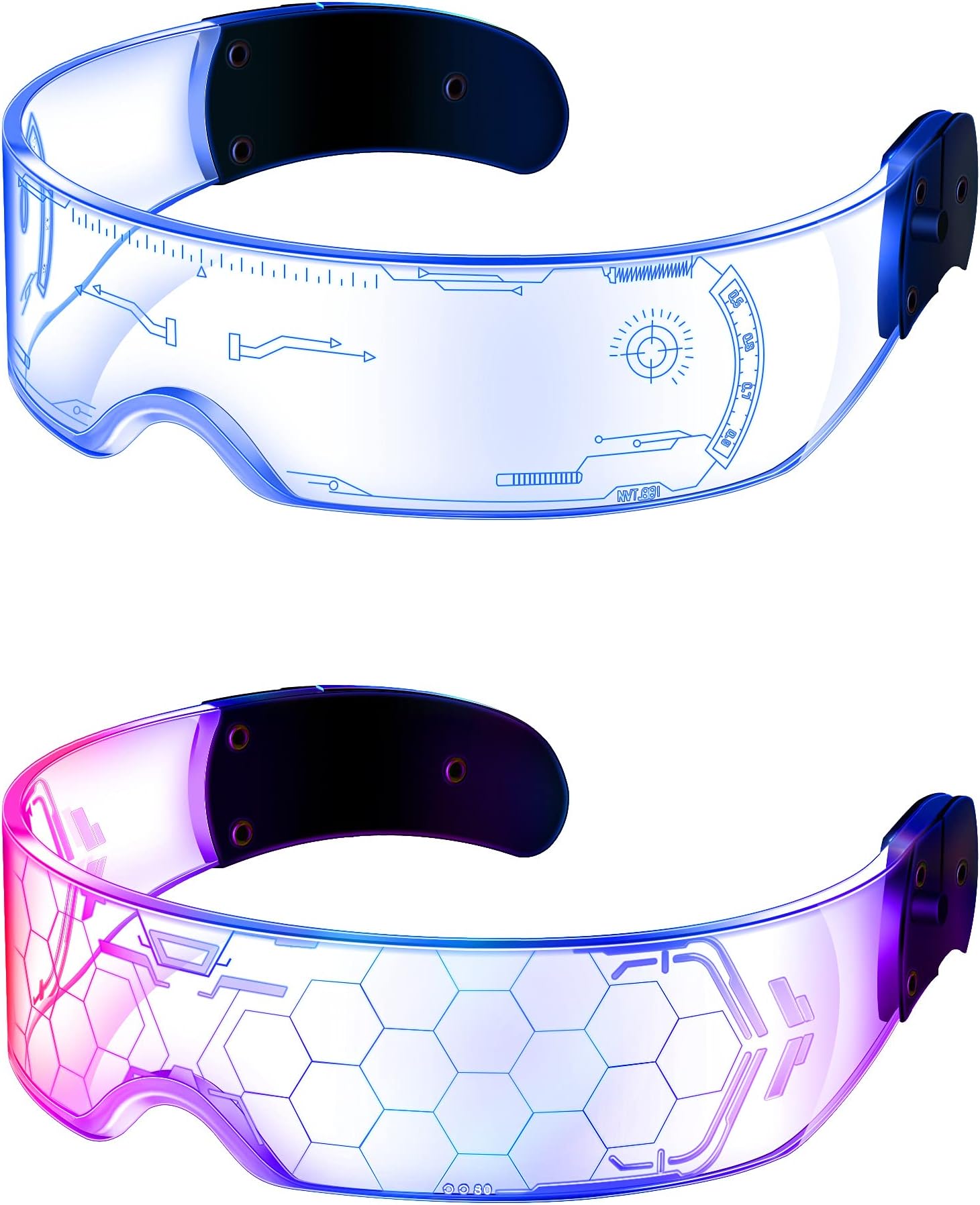 2 Pairs LED Visor Glasses 7 Colors Futuristic Glasses Light up Punk Accessories for Rave Party Costume