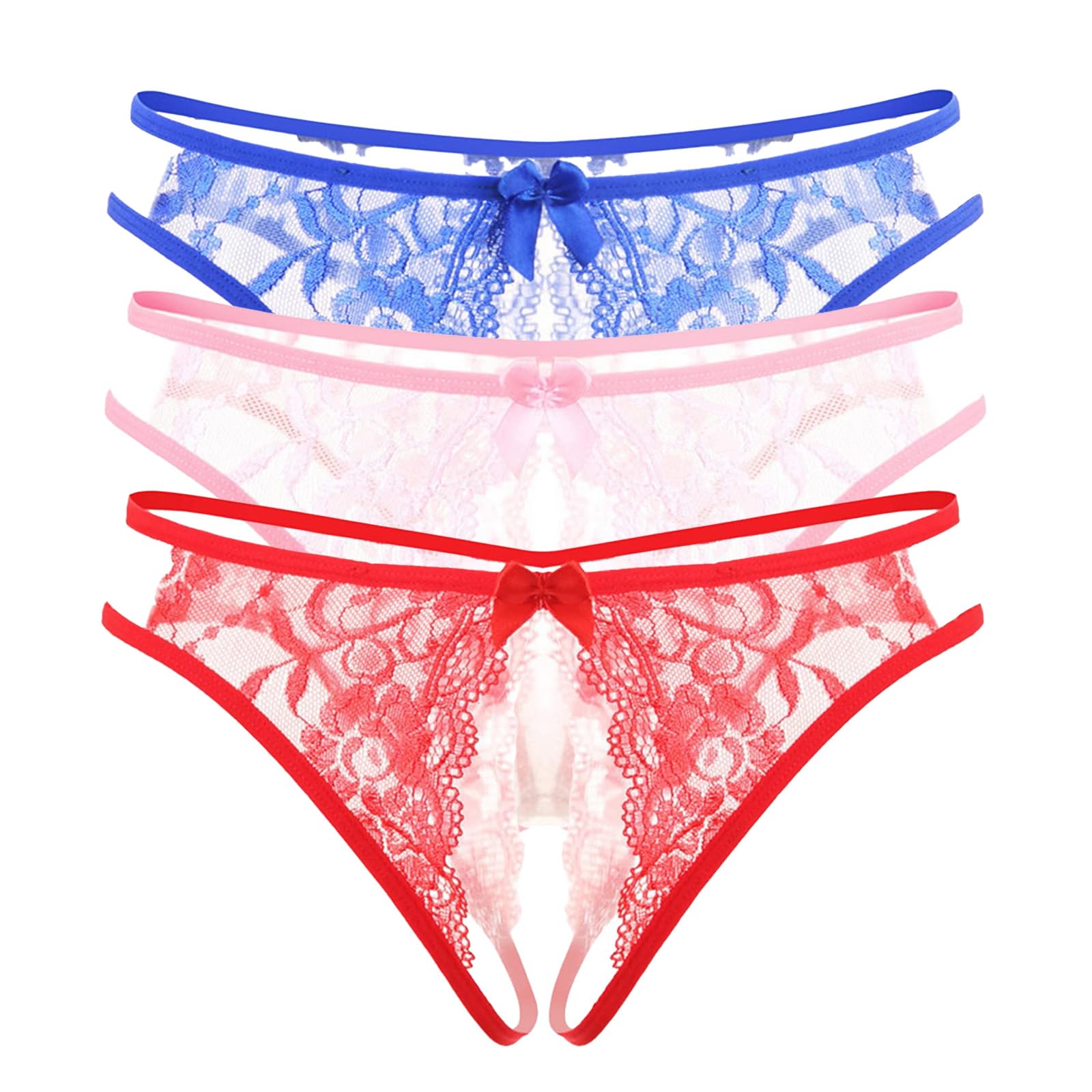CENYINVEFI Womens Lace G-String Thongs - Low Rise T-Back Panties with Floral Lace and Rear Bowknot 1-6 Pack