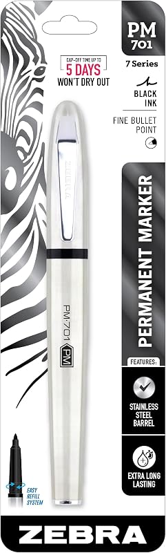 Zebra Pen PM-701 Marcador permanente ponderado, negro, punta fina, 1 paquete | Barril de acero inoxidable, tiempo de cierre de 120 horas, recargable, clip de metal, ideal para etiquetado y suministros de oficina (65111)