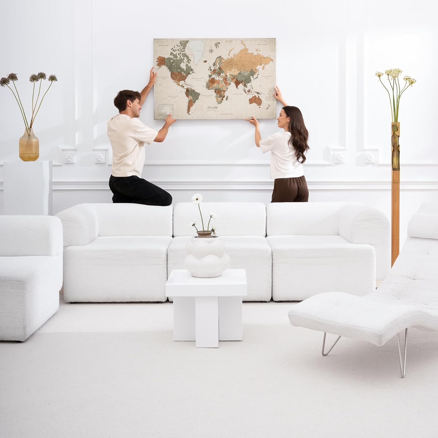 Canvas World Map with Cork Pin Board - English Lettering - Decorative Wall Decoration for All Rooms - Canvas Pictures with World Map Motif (120x80 cm, Pattern 2)