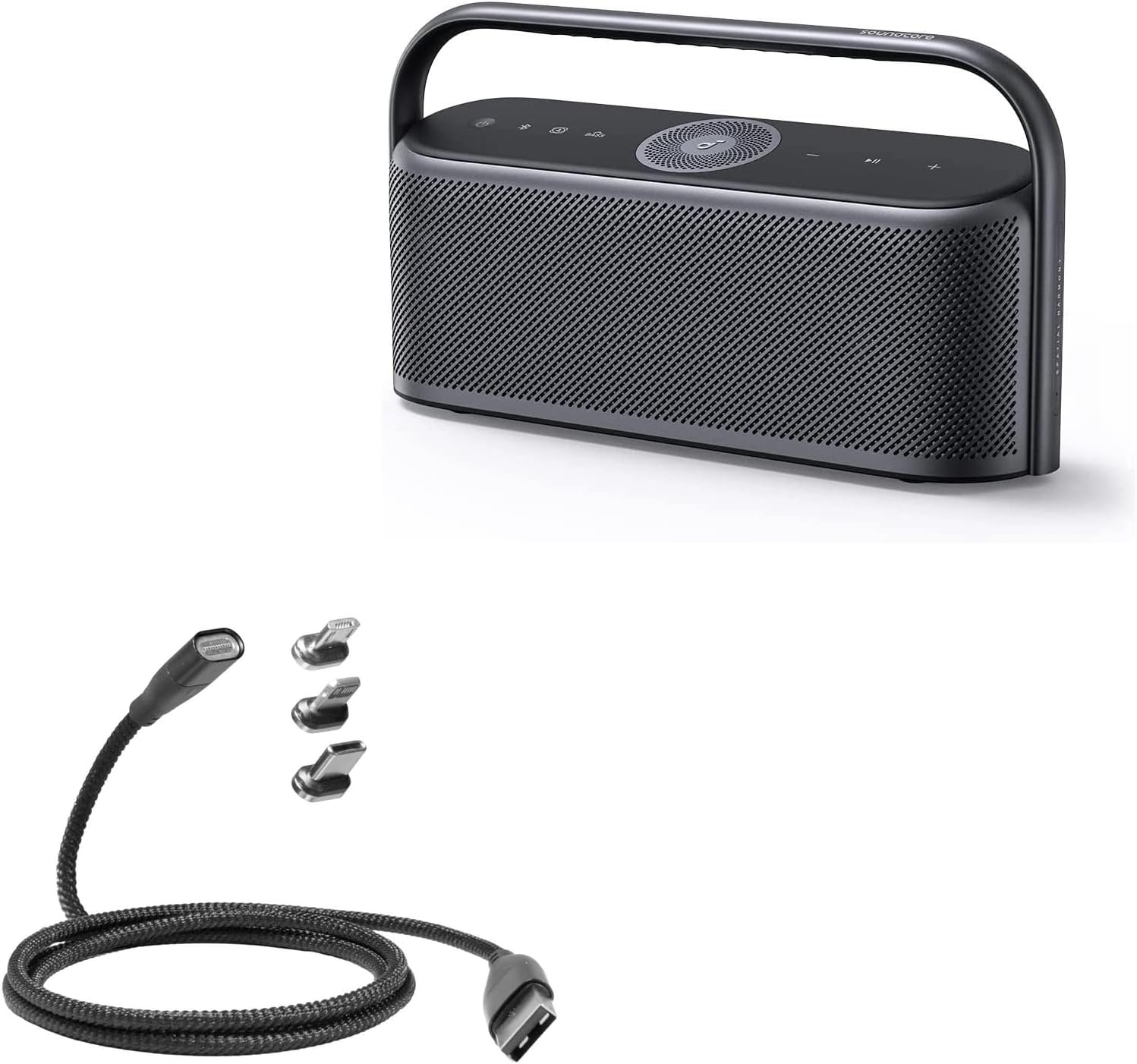 BoxWave Cable Compatible with Soundcore Motion X600 - MagnetoSnap PD AllCharge Cable (100W), Magnet Charging Braided USB Type-C Micro - Jet Black