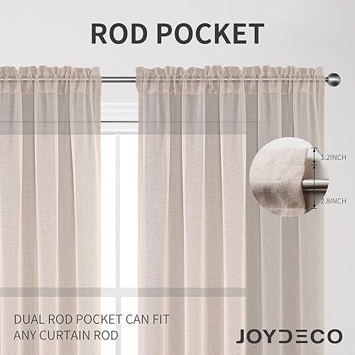 Miniatura 3 de Joydeco Juego de 2 paneles de cortinas traslúcidas de lino de 72 pulgadas de largo, cortinas traslúcidas con bolsillo para barra para ventana,