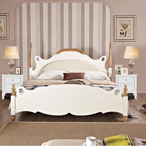 Miniatura 4 de Juego de 2 mesitas de noche blancas, mesa de noche con 2 cajones, moderna mesa de almacenamiento lateral de cama, mesa auxiliar de madera con patas