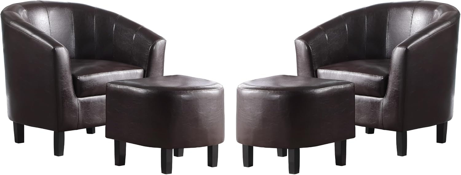 Urban Home Furniture Wesley Tub Barrel, Accent Chair, Ottoman, Footrest, 2 Pack, Dark Brown