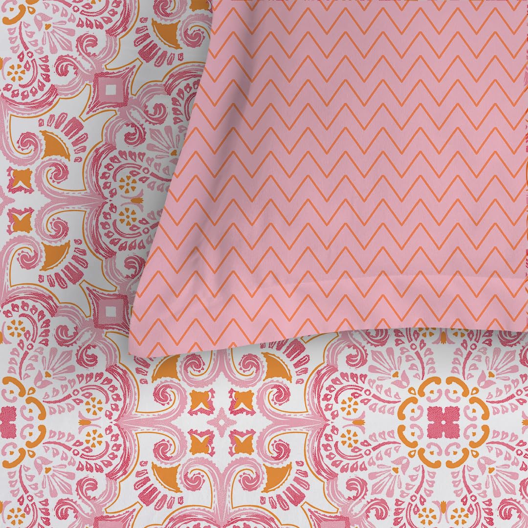 Livspace Cotton Super King Size Bedsheet for Double Bed | 108" X 108" | 144 TC Flat Cotton Bedsheet with 2 Pillow Covers, Soft & Breathable, Bello Pure Nest Collection (Pink) 2