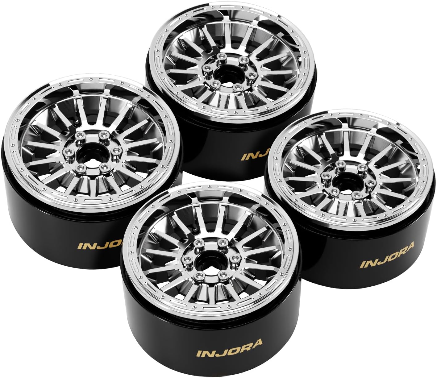 INJORA 2.2" Beadlock Wheels Offset 0mm Brass & Aluminum Rim for 1/10 RC Crawlers, W2259(Chrome)