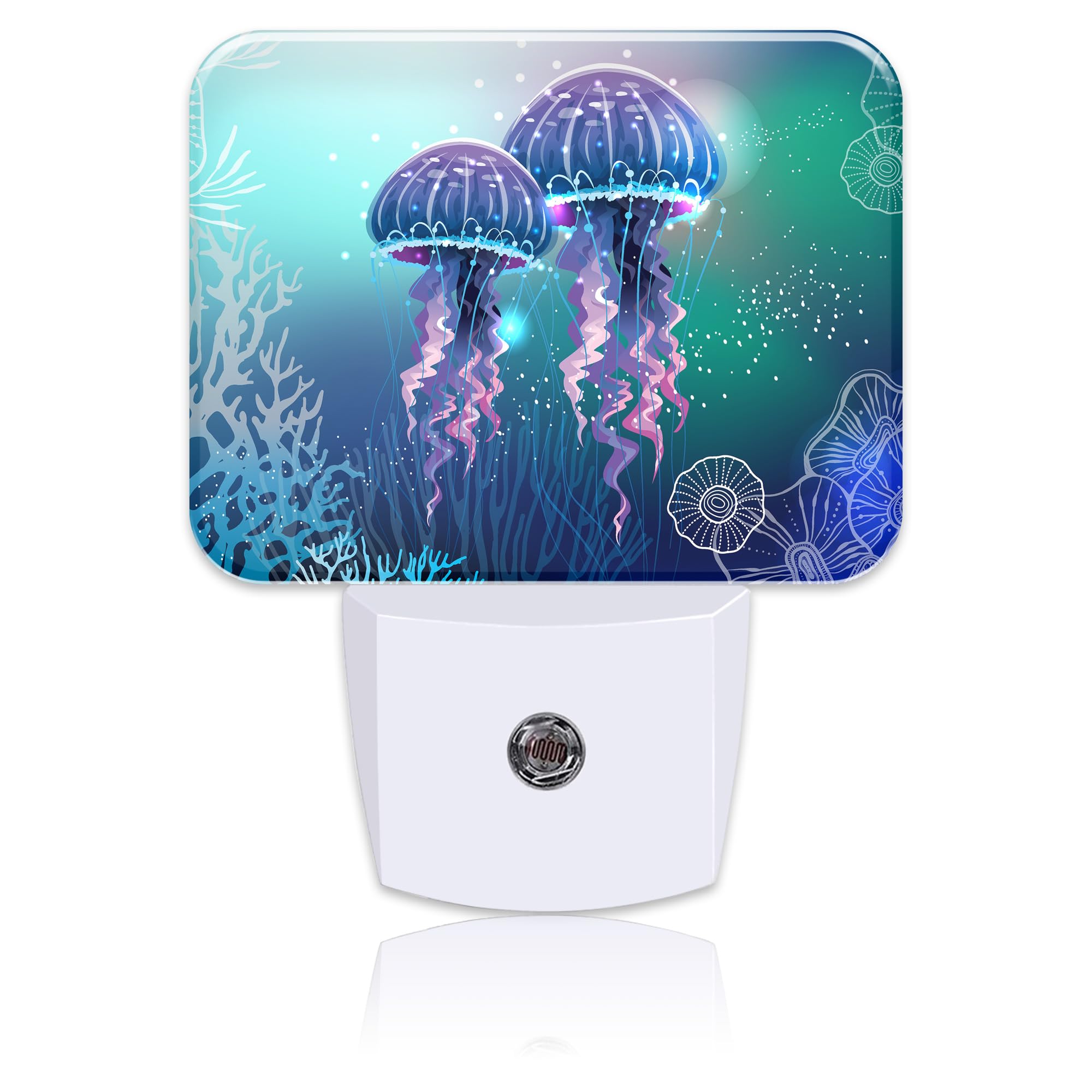 Glowing Jellyfish in Deep Sea Night Light for Kids Girls Boys, Jellyfish LED Night Light Plug into Wall with Dusk to Dawn Sensor for Room, Hallway, Kitchen, Bathroom, Stairs Decor