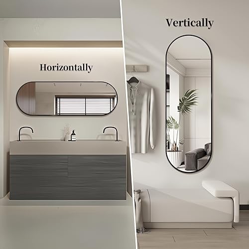 Miniatura 6 de Espejo ovalado de longitud completa, espejo de pared de 65 x 22 pulgadas con marco de metal, ultra transparente, a prueba de explosiones, decoración