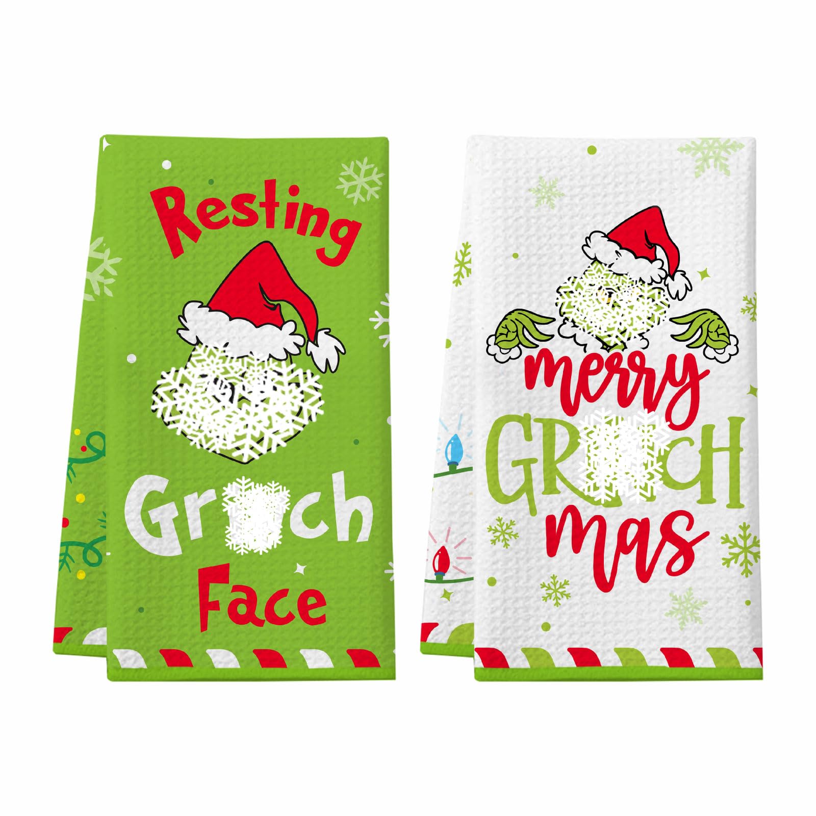 Cheroloven Funny Christmas Kitchen Towels, 2 Pack Holiday Collection Hand Towels, Absorbent Waffle Dish Towels, Cute Christmas Kitchen Bathroom Decorations, Novelty White Elephant Gifts for Women Men