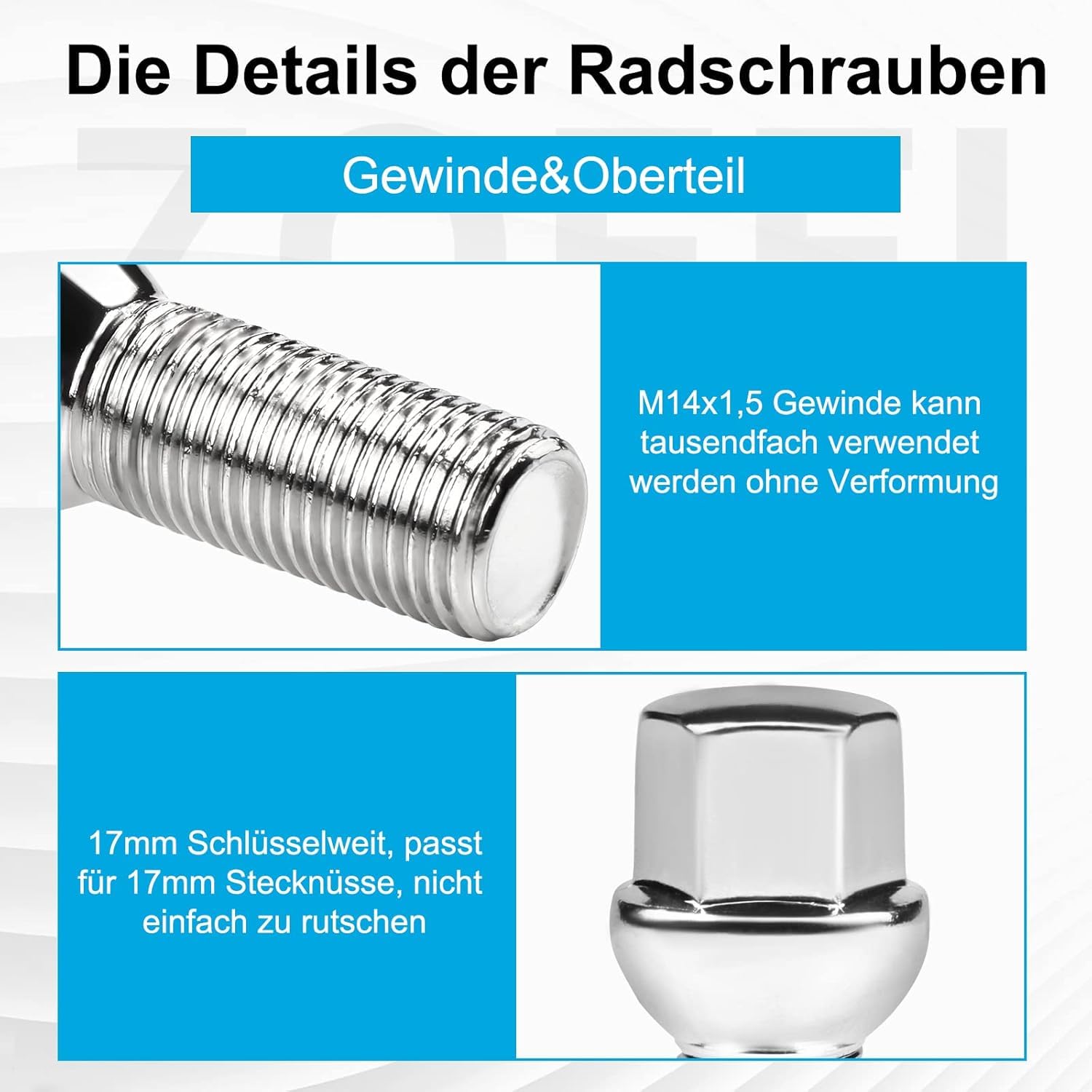 Radschrauben M14x1,5 Ersatz für VW Golf Passat CC für Audi A4 A6, 20 Stück Kugel R12 Kugelbund SW17 Schaftlänge 28mm