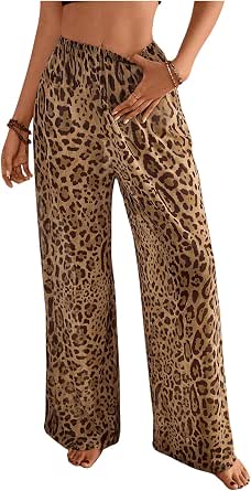 Leopard Elastic Waist Straight Pants