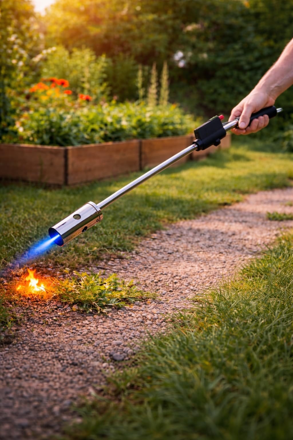 Brûleur à mauvaises herbes RHP 80 cm, avec 4 cartouches de butane 227 g, allumage piézoélectrique, flamme 1000 °C