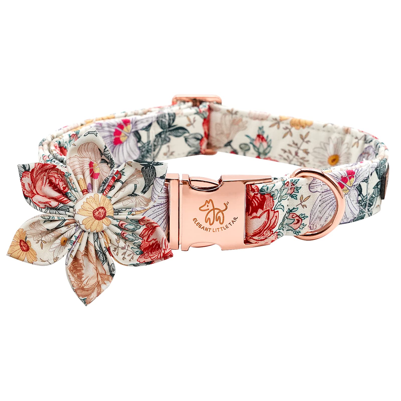 Collier vintage pour chien à motif floral ajustable en tissu doux et confortable