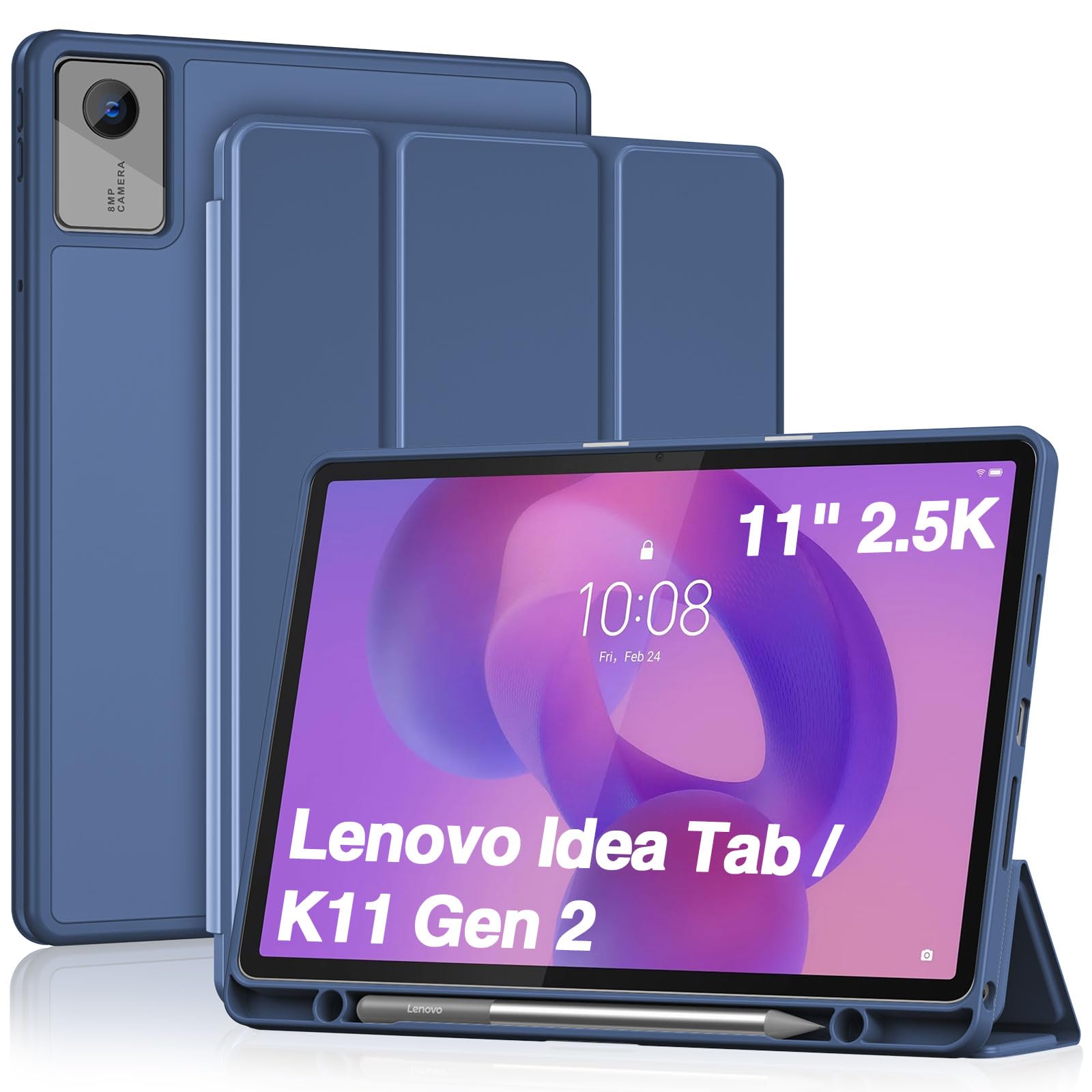 ProCase Funda para Lenovo Idea Tab 11" 2025 TB-336ZU/TB-336FU, Funda Folio con Soporte para Lápiz, Funda Protectora de TPU Suave -Azul Oscuro - 1