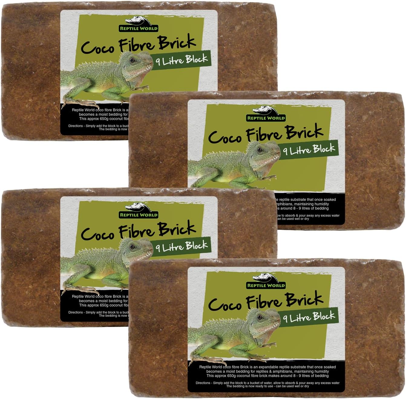 Reptile World Coco Fibre Brick 650g x 4, 100 Natural Substrate for