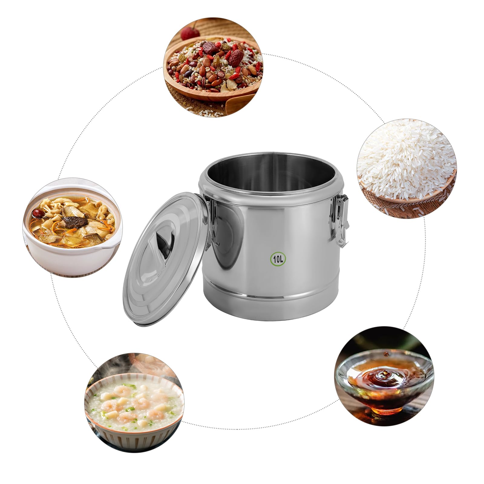 Transportador de alimentos aislado, contenedor de sopa de acero inoxidable de 10 L para restaurantes y catering