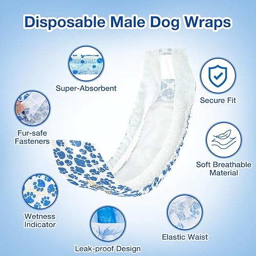 Miniatura 3 de Dono Pañales desechables para perros machos, 20 unidades, indicador de humedad a prueba de fugas, con tecnología de gel de secado rápido, para