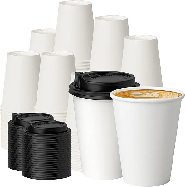 METAPRINT 100 Pack 12 oz Disposable Coffee Cups with Lids, Paper Coffee Cups for Hot/Cold Drinks, Leak-Proof To Go Cups for Home, Cafes, Events and Office